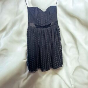 White House Black Market Black Strapless Polka Dot Dress Size 4 Sweetheart‎ Neck